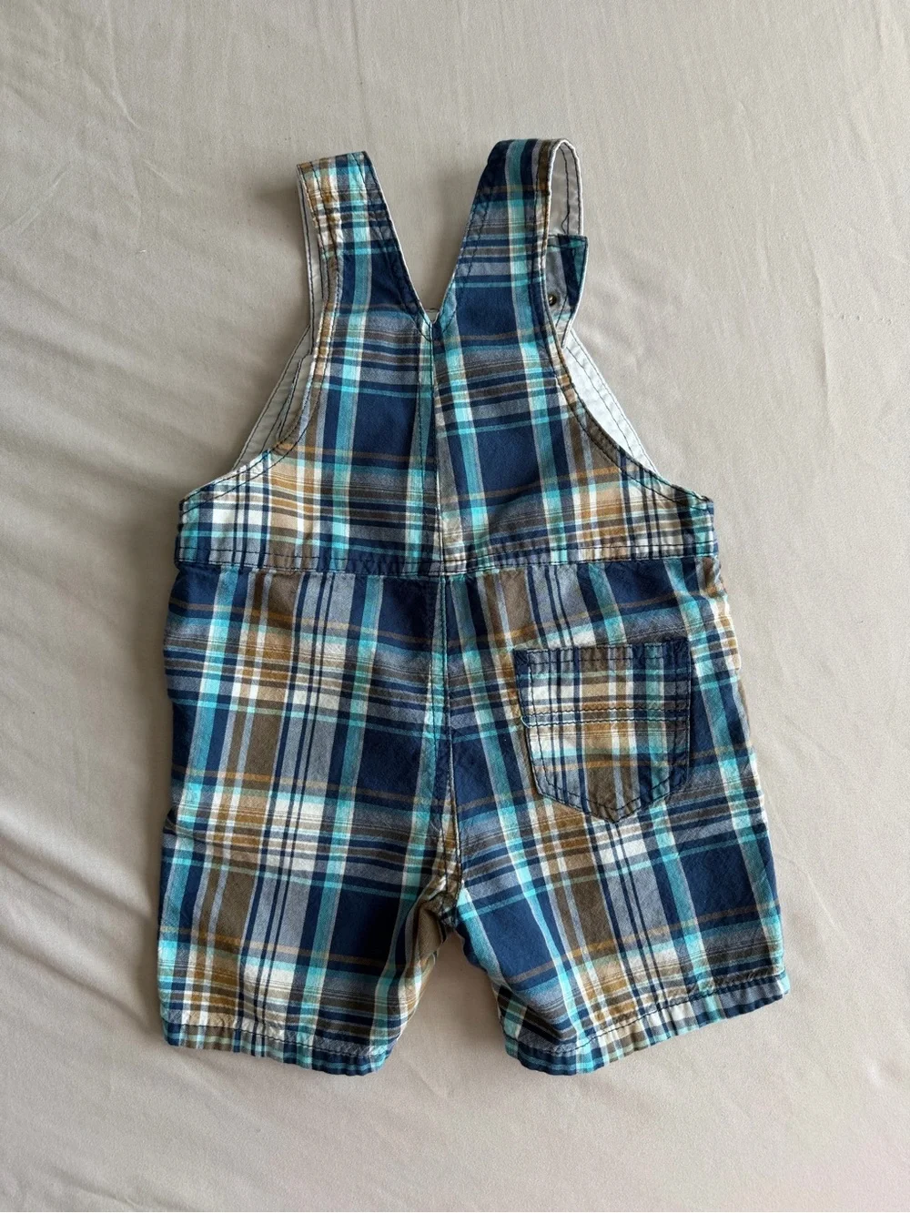 Nautica Blue Plaid Shorts Overalls with Pockets (24M)